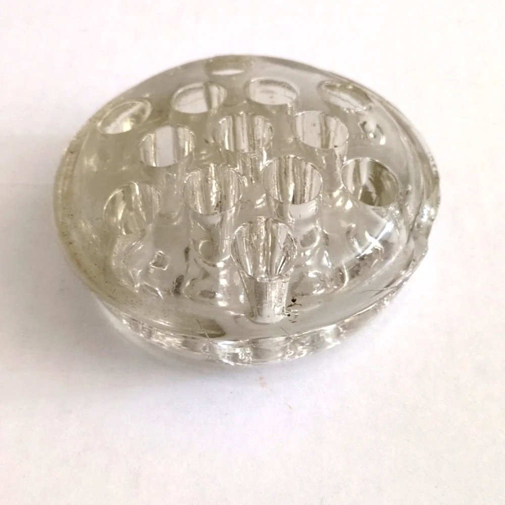 Antique Heavy Glass Flower Frog with 13 Holes - Vintage Floral Arrangement Tool